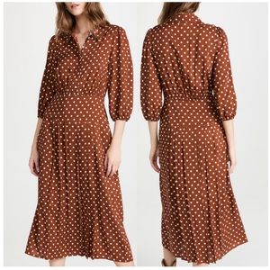 RIXO “Izzy” Polka Dot Shirt Dress in Copper size UK 8